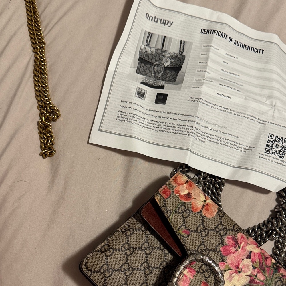 AuthenticGucci Beige GG Supreme Canvas Crossbody with Pink Floral and Brown Trim - Picture 8 of 8